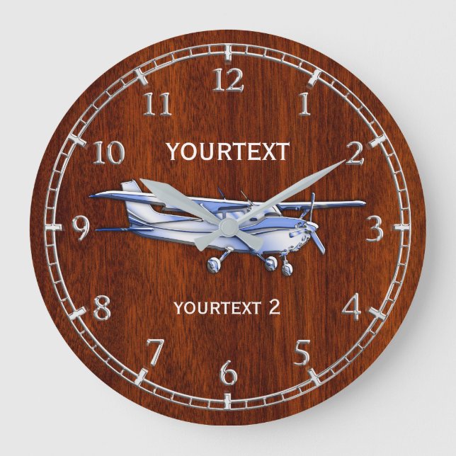Ihr Text-Flugzeug-klassisches Cessna-Fliegen auf a Große Wanduhr (Vorderseite)