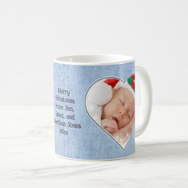 Ihr Text & Foto: blauer, Herz-gestreifter Bilderra Kaffeetasse (VorderseiteRechts)