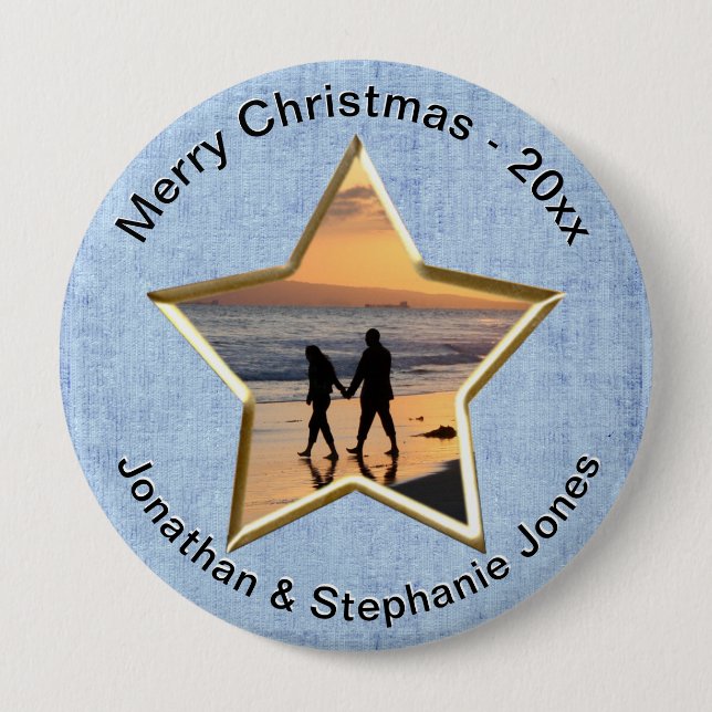 Ihr Text & Foto: Blue Star-Form-Bildrahmen Button (Vorderseite)