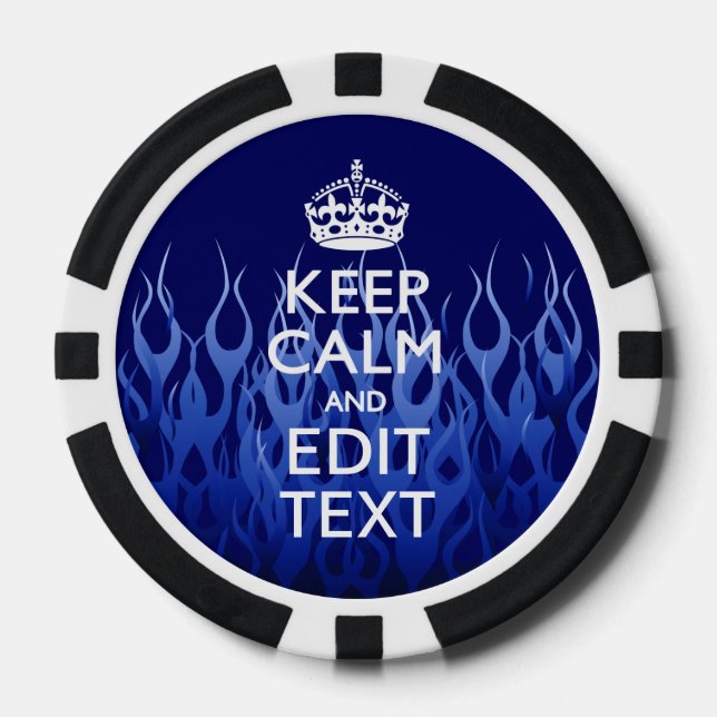 Ihr Text für Behalten Ruhe auf blauen Racing-Flamm Pokerchips (Vorderseite)