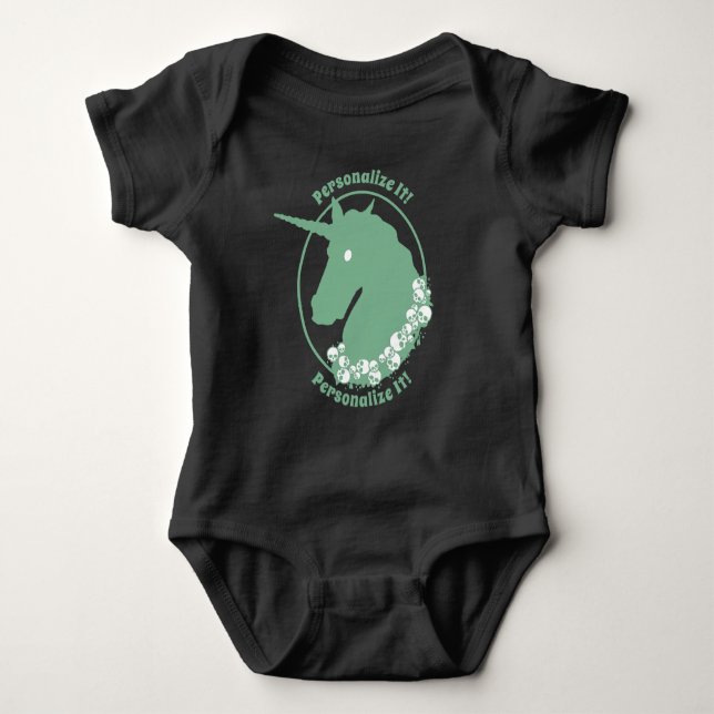 IHR TEXT Green Zombie Unicorn Baby Strampler (Vorderseite)