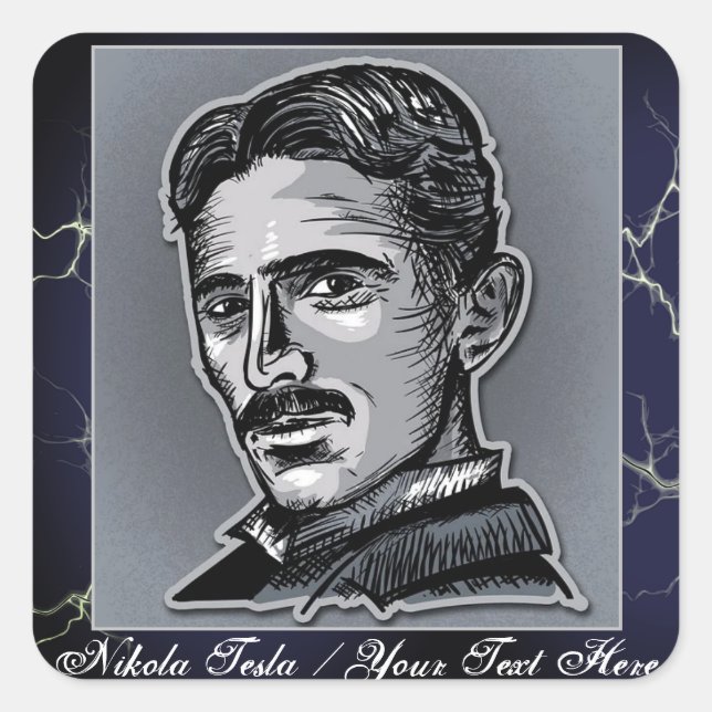 Ihr Text Nikola Tesla Engineer Electric Blue/Grau Quadratischer Aufkleber (Vorderseite)