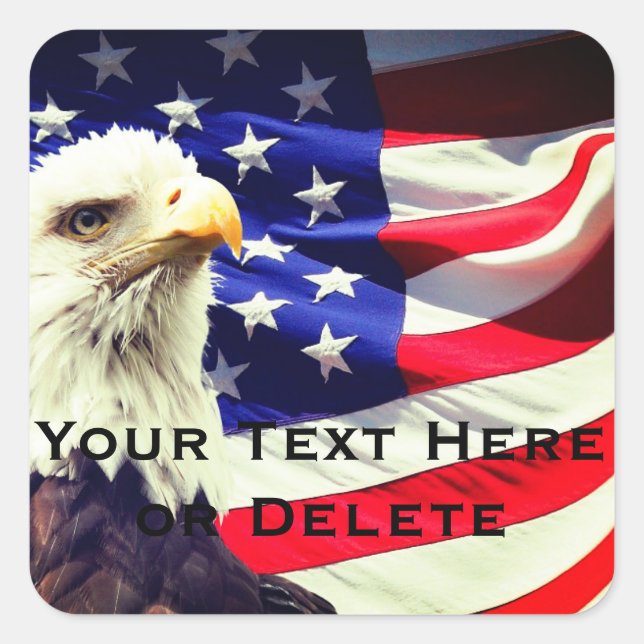 Ihr Text Old Glory & Bald Eagle USA Flag Patriot Quadratischer Aufkleber (Vorderseite)