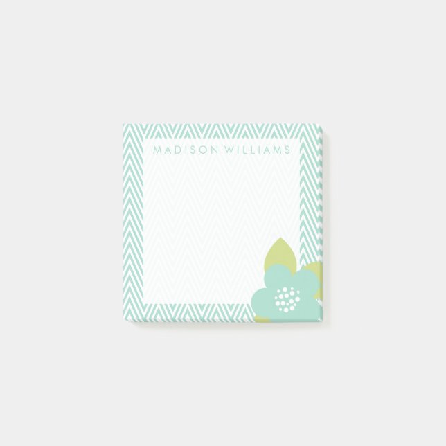 Ihr Text | Pastell floral Zickzack Post-it Klebezettel (Vorderseite)