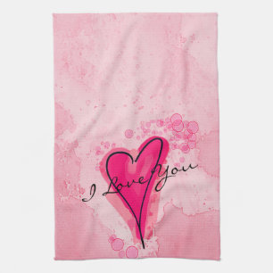 IHR TEXT Pink Watercolor Herz Geschirrtuch