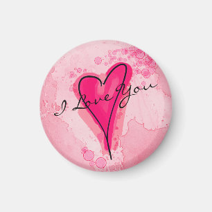 IHR TEXT Pink Watercolor Herz Magnet