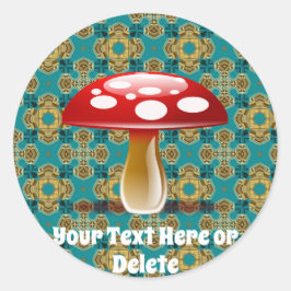 Ihr Text Retro Aquamarin Grün & Rot Amanita Pilz Runder Aufkleber