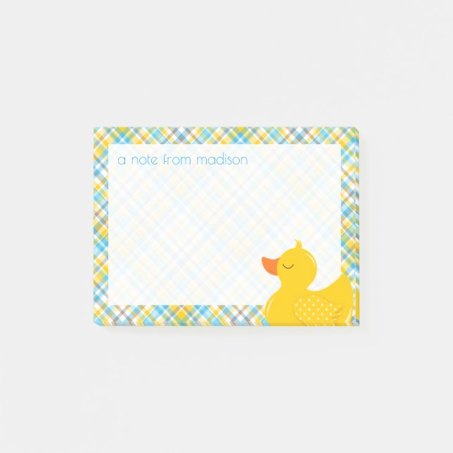 Ihr Text | Rubber Ducky Kariert Post-it Klebezettel (Vorderseite)