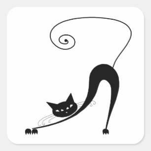 Ihr Text - Schwarze Katze-Zeichen-Pose 9 Quadratischer Aufkleber