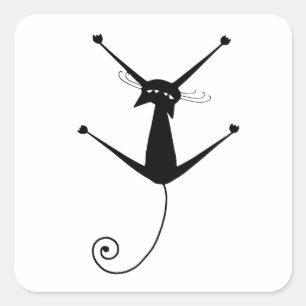 Ihr Text - Schwarze Katzenzeichen Pose 1 Quadratischer Aufkleber