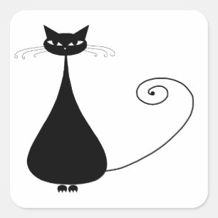 Ihr Text - Schwarzes Katzenzeichen Pose 7 Poster Quadratischer Aufkleber