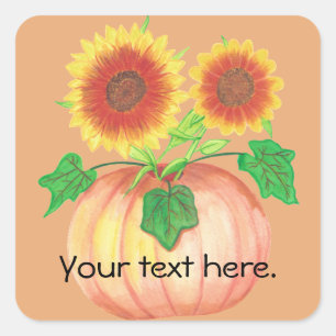 Ihr Text Sonnenblumen in Kürbiskröten, hinterlässt Quadratischer Aufkleber