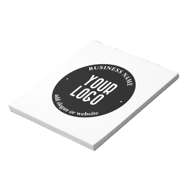Ihr Text- und hochgeladenes Logo | Editierbar schw Notizblock (Rotiert)