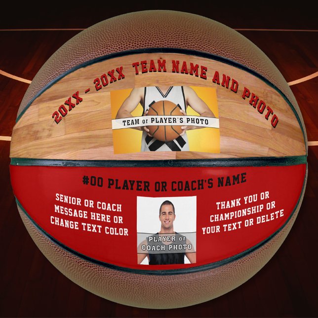 Ihr Text, zwei Fotos und Farben Basketball-Ball Basketball (Basketball senior night gifts. Best Basketball coach gifts. Photo, Personalized Basketball. Seniors.)