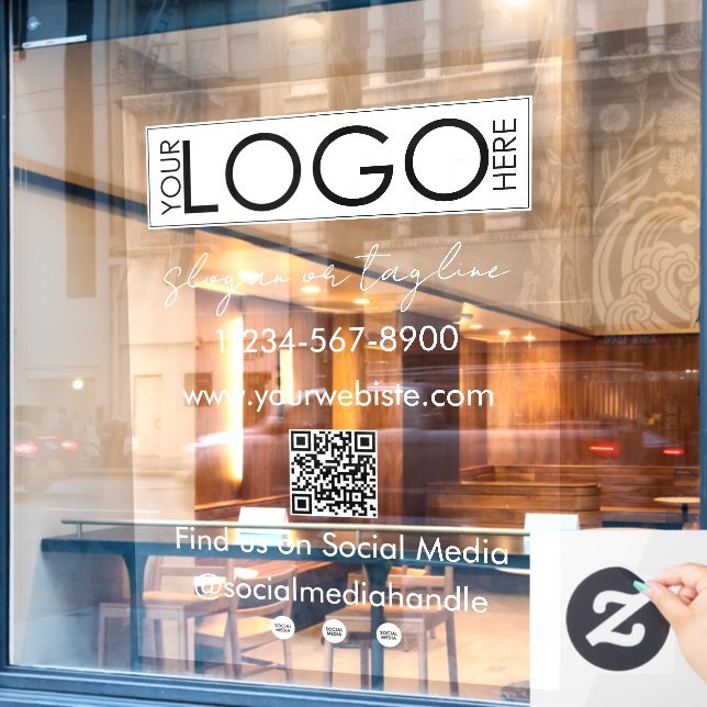 Ihr Unternehmen Logo speichern QR Code Social Medi Fensteraufkleber (Café-Fenster)