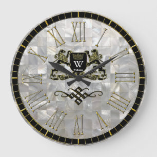 Ihr Wappen Monogramm-Perlmutt Große Wanduhr
