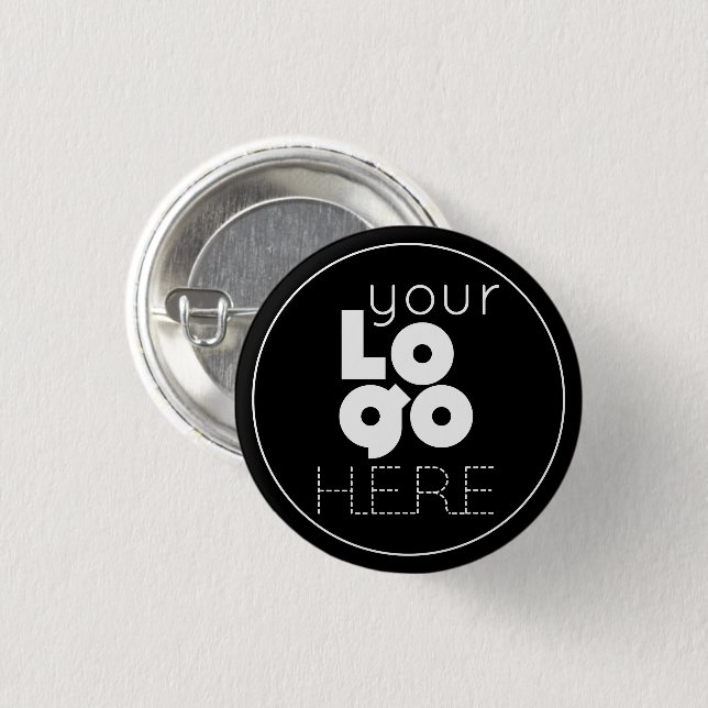 Ihr weißes Firmenlogo auf schwarzem Nadelrücken Button (Vorne & Hinten)