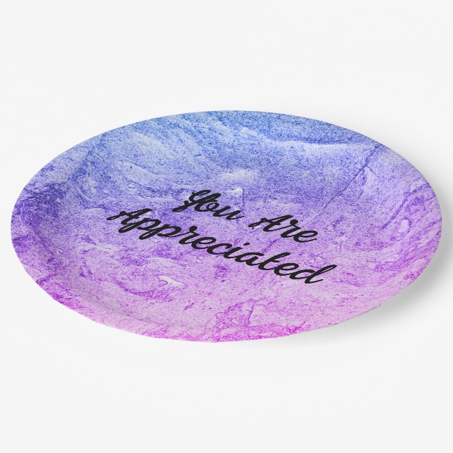 Ihr werdet Abstrakt Pink Blue schätzen Danke Pappteller (Schrägansicht)