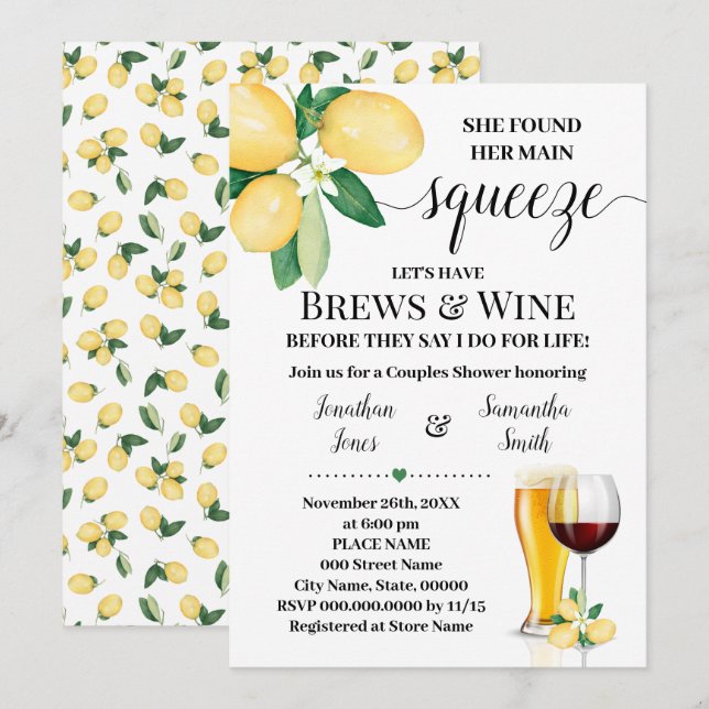 Ihr wichtigstes Brautparty für die Squeeze Brews & Einladung (Vorne/Hinten)