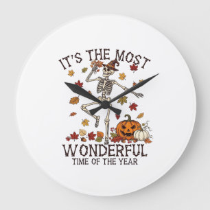 Ihr wunderbarster tanzender Skelett-Halloween-Hexe Große Wanduhr