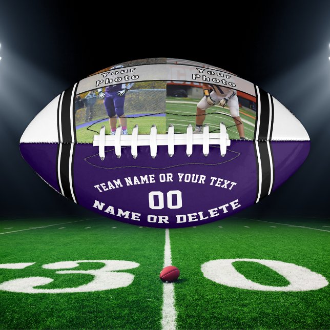 Ihre 1 oder 2 FOTOS und FARBEN Custom Foto Footbal Football (Purple and White, Personalized, PHOTO Football. Personalized Footballs. Football Senior Night Ideas.)