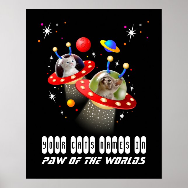 Ihre 2 Katzen in einer Alien Raumschiff UFO Sci Fi Poster (Vorne)