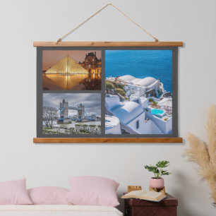 Ihre 3 Fotos für Reisen oder Familien Wandteppich Mit Holzrahmen