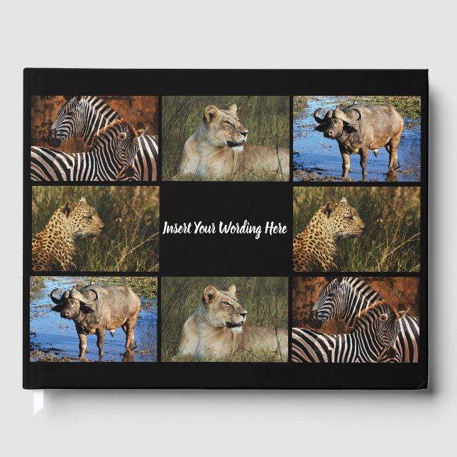 IHRE 4-Foto-Collage mit Text Safari-Game-Lodge Gästebuch (Vorderseite)