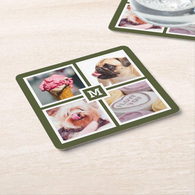 IHRE 4 FOTOS & MONOGRAMM Untersetzer (angewinkelt)