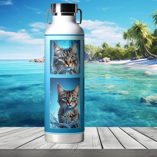 Ihre 4 Fotos Türkis Blau Trinkflasche (Water bottle featuring your 4 photos on a turquoise blue gradient design)