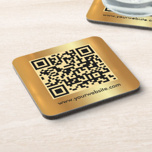 Ihre benutzerdefinierte Text QR Code Gold Square V Getränkeuntersetzer