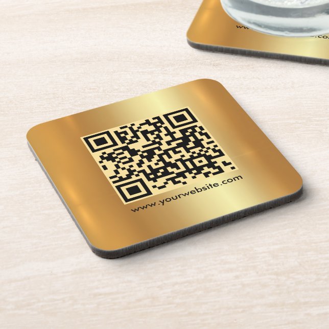 Ihre benutzerdefinierte Text QR-Code-Vorlage Gold- Getränkeuntersetzer (Linke Seite)