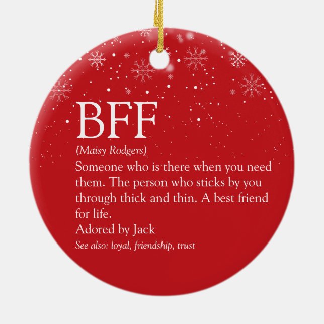 Ihre BESTE FREUNDIN definiert Best Friend Snowflak Keramik Ornament (Hinten)