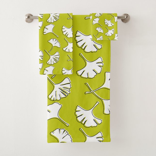 Ihre eigene Farbe, Ginkgo-moderner Druck Badhandtuch Set (Insitu)