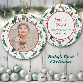 Ihre eigene Fotovorlage Red Berry Holly Border Keramik Ornament