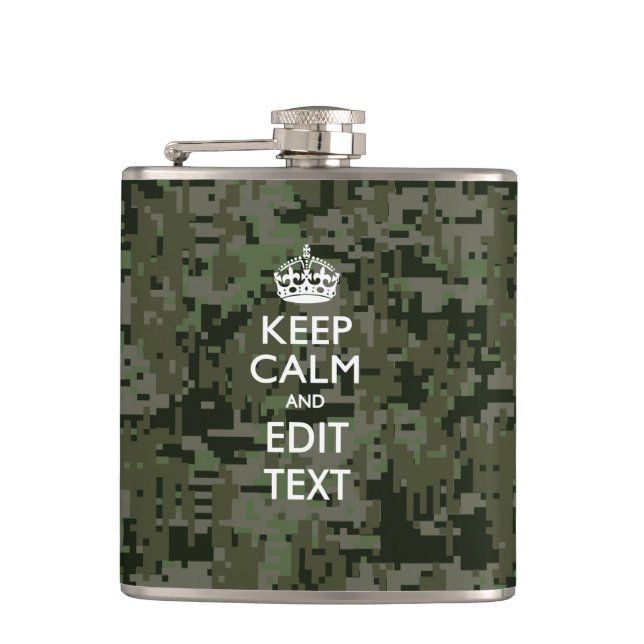 Ihre eigene Text-Digital-Camouflage Woodland Behie Flachmann (Vorderseite)