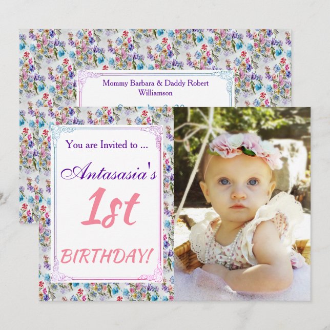 IHRE ERSTE GEBURTSTAGLICHE EINLADUNG (Vorne/Hinten)