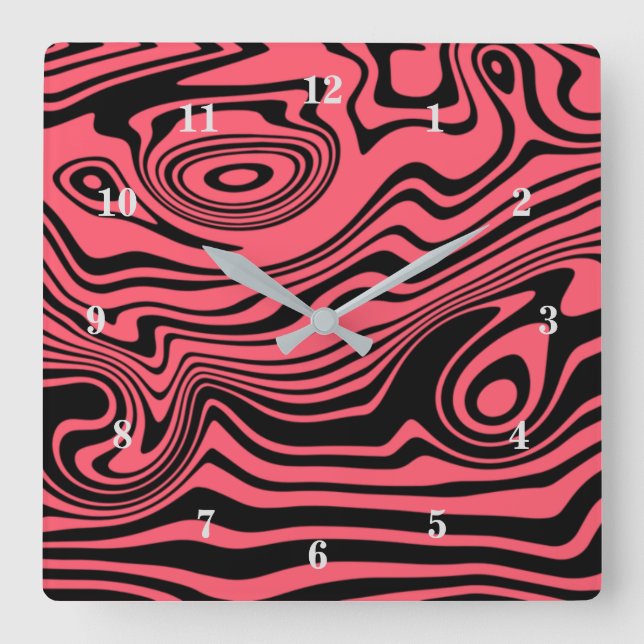 Ihre Farbenwand mit Abstrakten schwarzen Waves Quadratische Wanduhr (Vorderseite)
