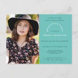 Ihre Foto/Aquamarin/Typografie/Graduiertengruppe Einladungspostkarte