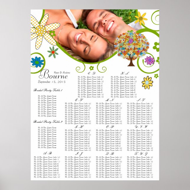 Ihre Foto Blume Baumstruktur Sitzkarte alphabetisc Poster (Vorne)