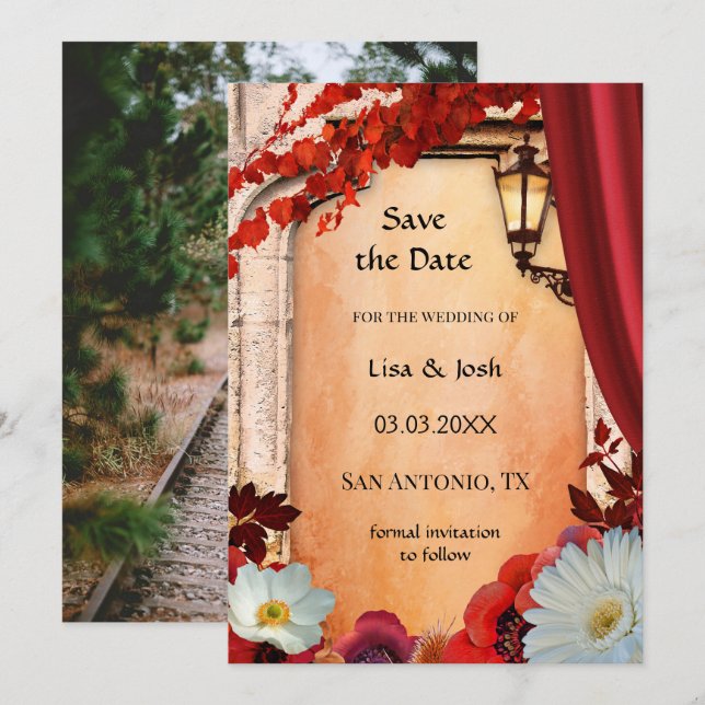Ihre Foto Classic Floral Fall Save the Date Karte (Vorne/Hinten)