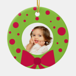 Ihre Foto-Grünwreath-Rahmen-Weihnachtsverzierung Keramikornament