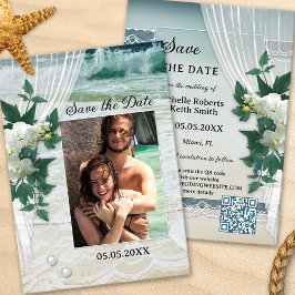 Ihre Foto QR Code Beach Orchid Save the Date Karte
