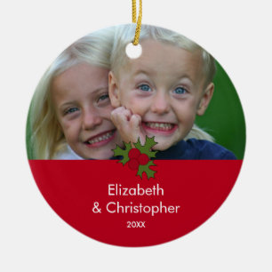 Ihre Foto-Stechpalmen-Rahmen-Weihnachtsverzierung Keramikornament