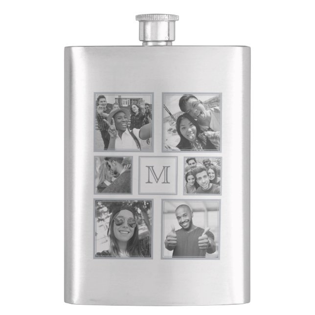 IHRE FOTOS drehen B & W kundenspezifische Monogram Flachmann (Vorderseite)