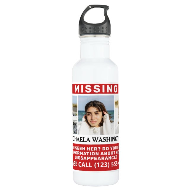 IHRE Fotos & Text "VERMISSTE PERSON" Edelstahlflasche (Vorderseite)