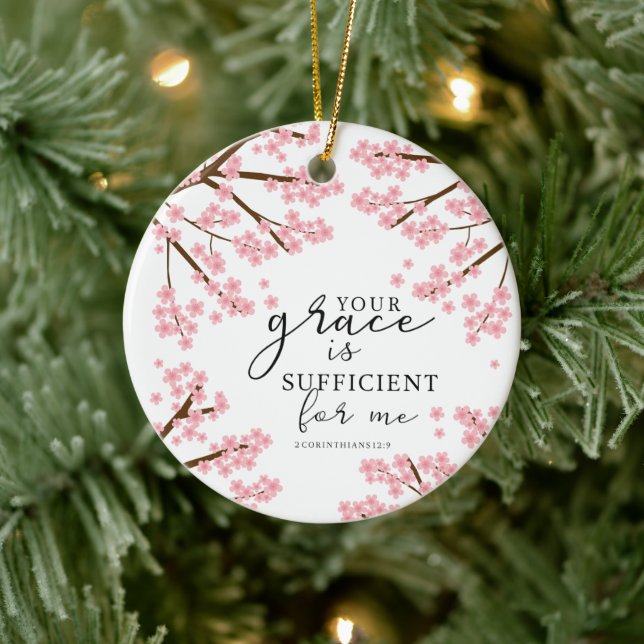 Ihre Gnade ist ausreichend Bibelkirschblüten Keramik Ornament (Baum)