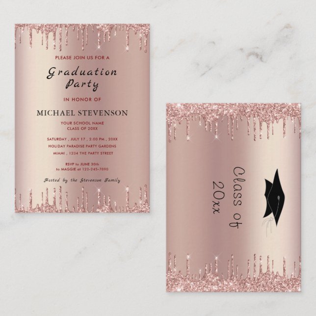 Ihre Graduation Party Einladung Rose Gold Glitzer (Vorne/Hinten)