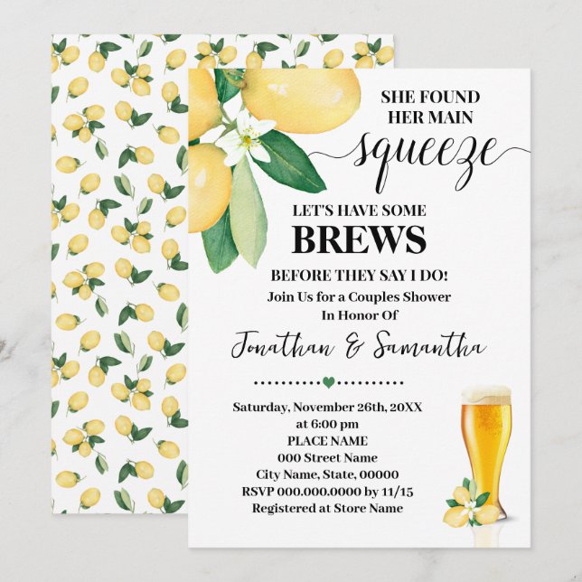 Ihre Haupt-Squeeze Brews Paare Dusche gefunden Einladung (Vorne/Hinten)