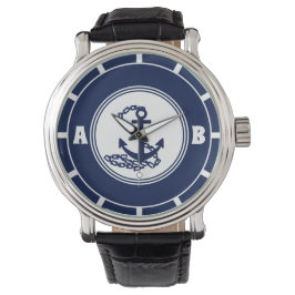 Ihre Initialen, Nautical Blue Anchor Sailor Stil Armbanduhr